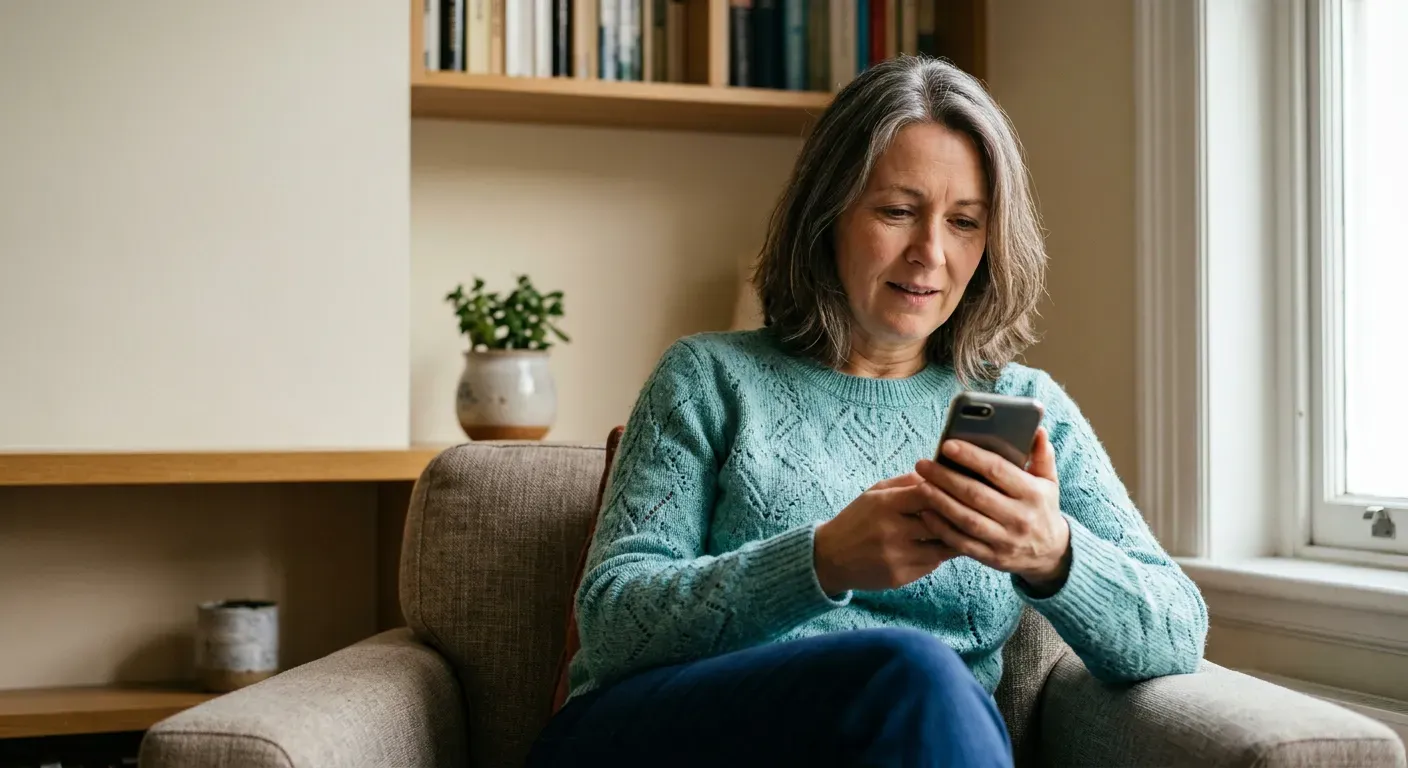 Person liest zu Hause mit gemischten Gefühlen Nachrichten auf dem Smartphone
