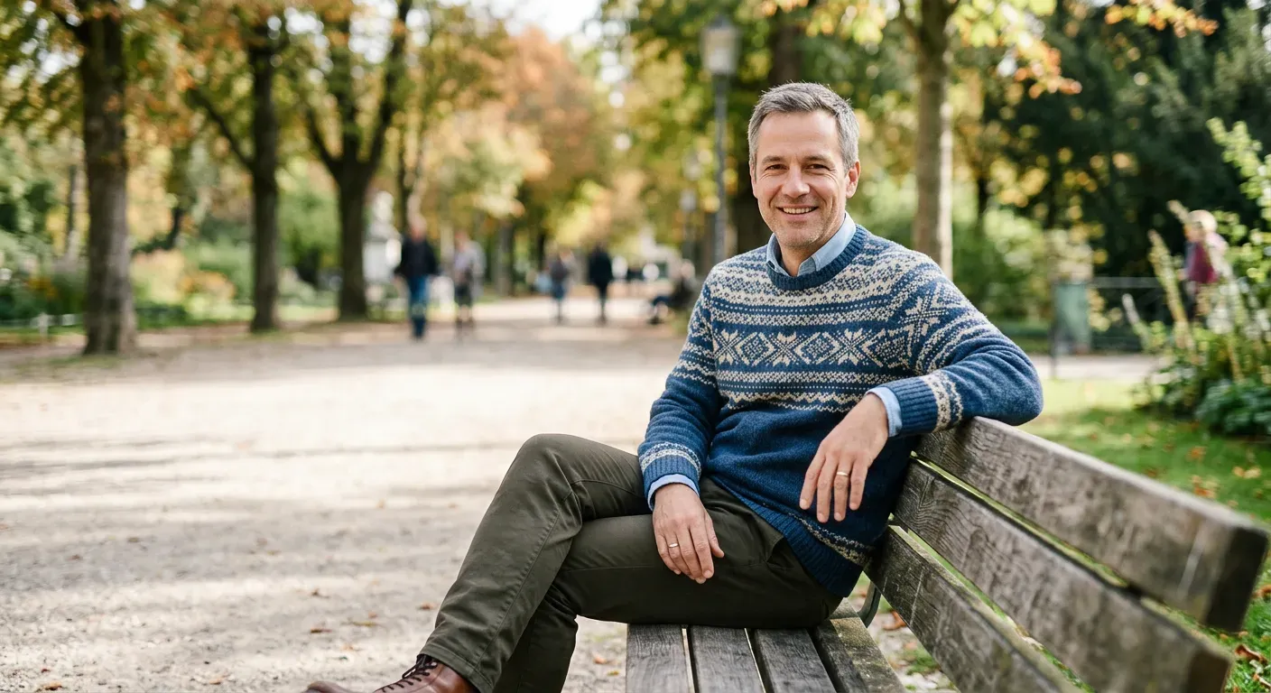 Person geht ruhig durch einen Park im Tageslicht