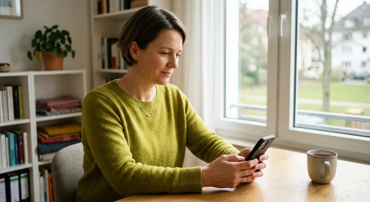 Person tippt konzentriert eine ehrliche Nachricht am Smartphone