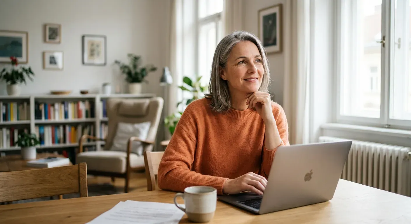 Person sitzt entspannt zu Hause am Laptop