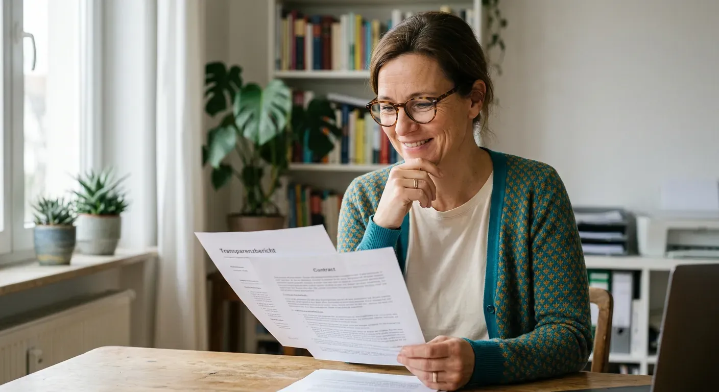 Person liest konzentriert ein Dokument am Schreibtisch